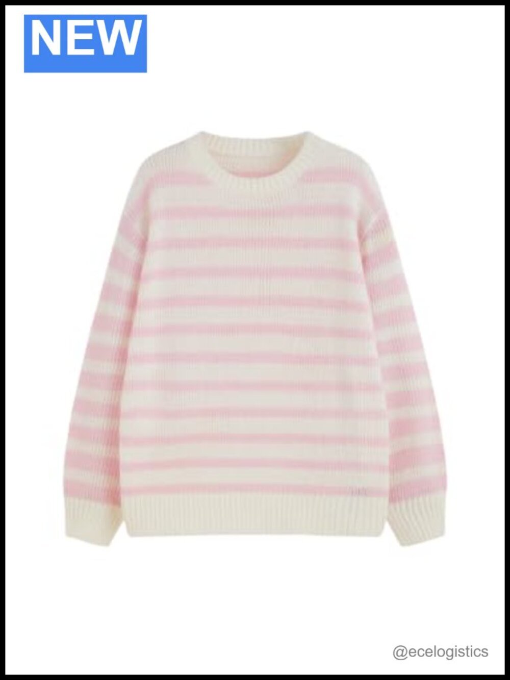 Striped Oversized Crewneck Pullover Sweater Long Sleeve Cozy Knit